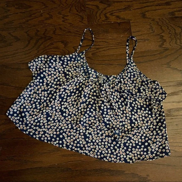 Charlotte Russe Super Flowy Boxy Ditzy Floral Daisy Spaghetti Ruffle Tank Blue - Picture 3 of 4